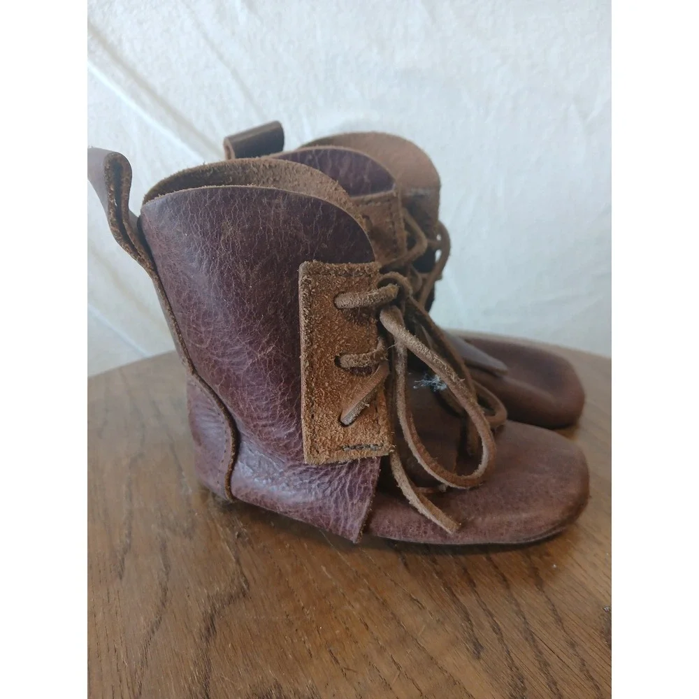 Baby 100% leather booties lagenlook Minimalist barefoot lace up boots shoes